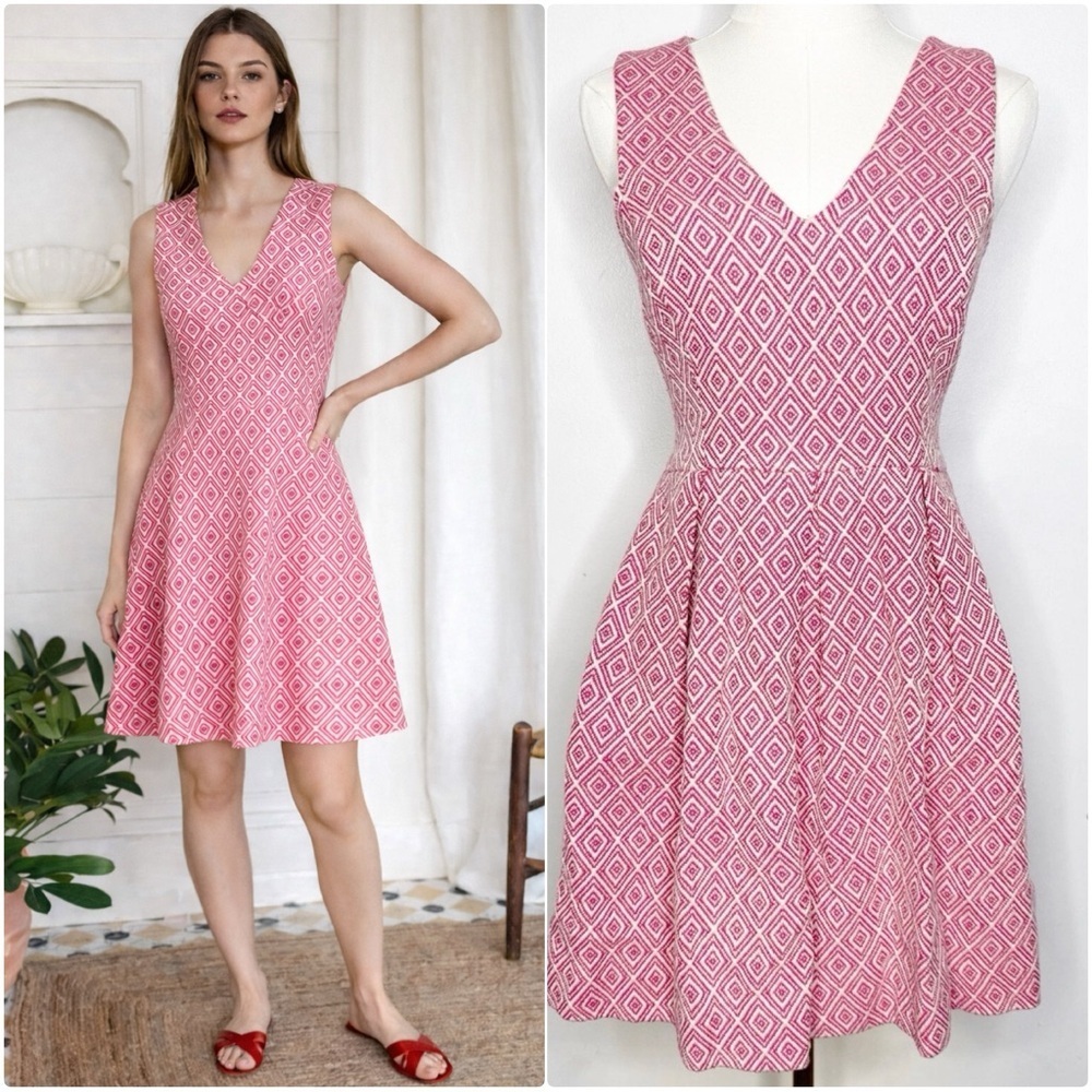 Hutch Anthropologie Pink Cream Sleeveless Dress Fit Flare Size 4